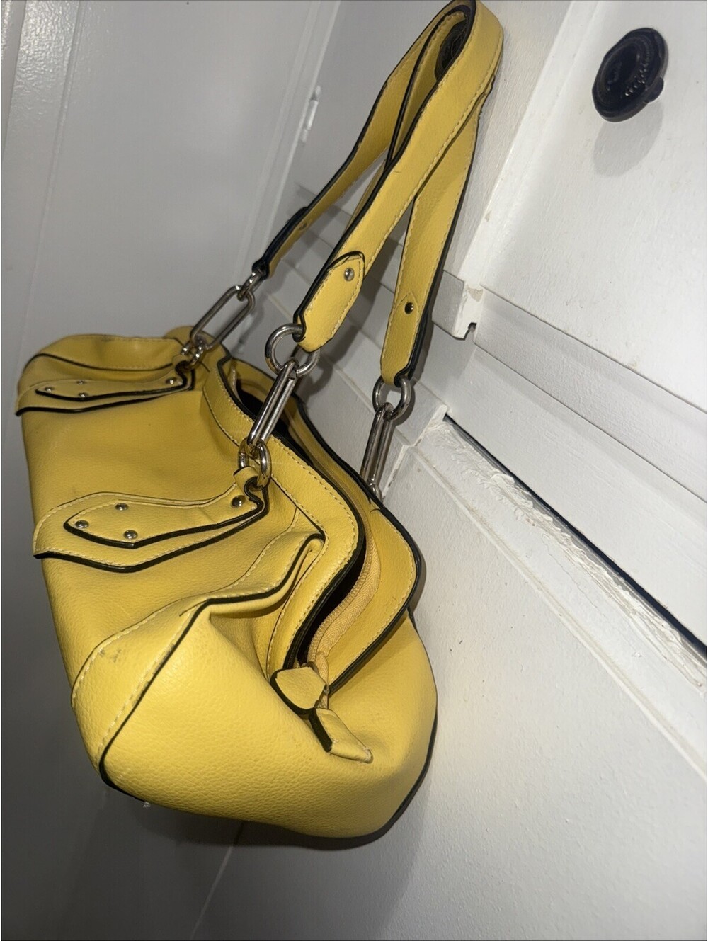 Yellow Leather Handbag with Black Accents